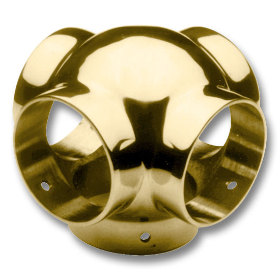 Ball Side Outlet Cross for 1-1/2" Tubing Polished Brass