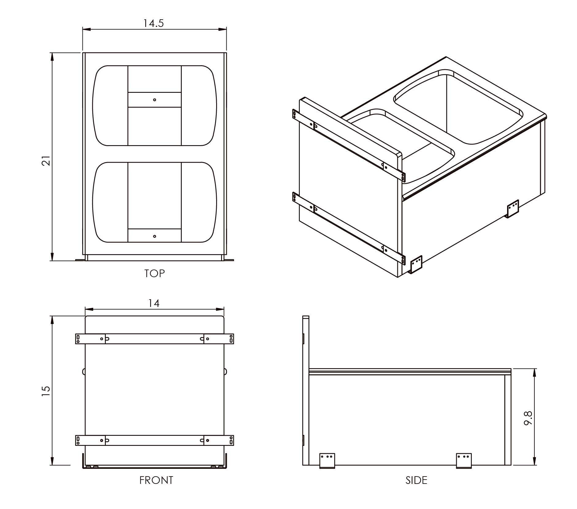 Meadow Lane Double Waste Bin Pullout 50 Quart, White