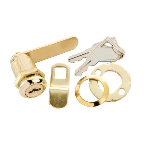 Cabinet & Drawer Cam Lock, 1/4" Max Thickness, Keyed Alike #601, Polished Brass