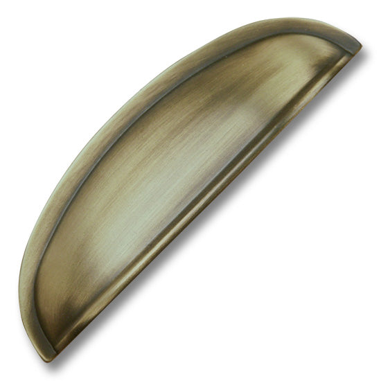 Cup Pull, 3" Center-to-Center, 1" proj, Antique Satin Brass