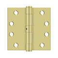 Deltana 4'' x 4'' Heavy Duty Square Hinge, Thickness .129'' Non-Removable Pin, Polished Brass
