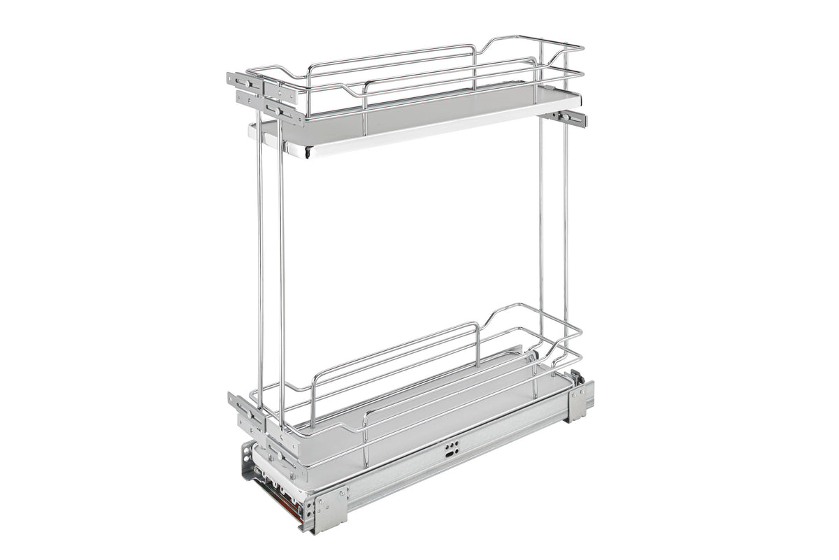 Rev-A-Shelf Gray Solid Bottom Chrome Wire Two-Tier Contemporary Base Cabinet Pullout with