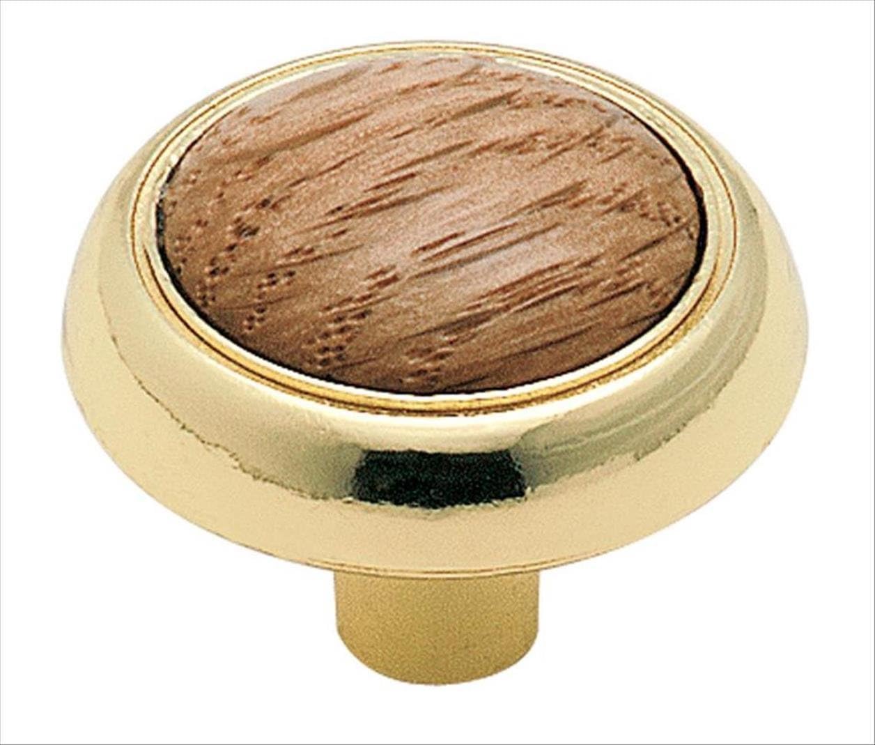Amerock Allison Knob With Wood Insert, 1-1/4"Diameter, Oak/Polished Brass