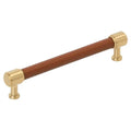 Amerock Fairlane Pull 6-5/16" Center To Center Cognac Leather/Champagne Bronze