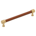Amerock Fairlane Pull 7-9/16" Center To Center Cognac Leather/Champagne Bronze