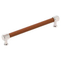 Amerock Fairlane Pull 7-9/16" Center To Center Cognac Leather/Polished Nickel