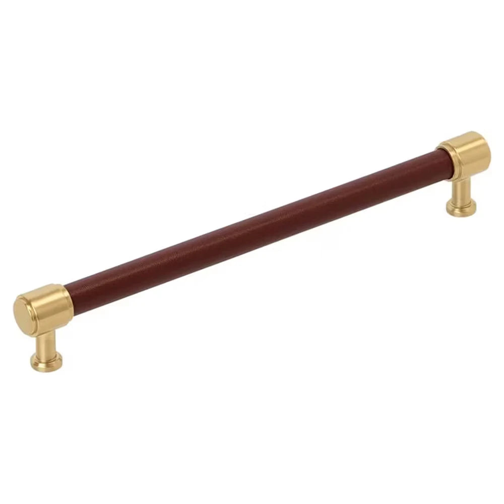 Amerock Fairlane Pull 8-13/16" Center To Center Brown Leather/Champagne Bronze