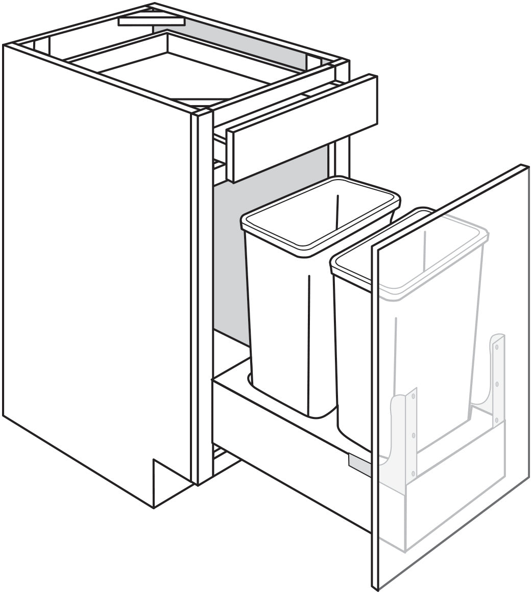 Base w\ Trash pullout & door mount kit 18 W X 34-1\2 H X 24 D - Upton Recessed by JSI