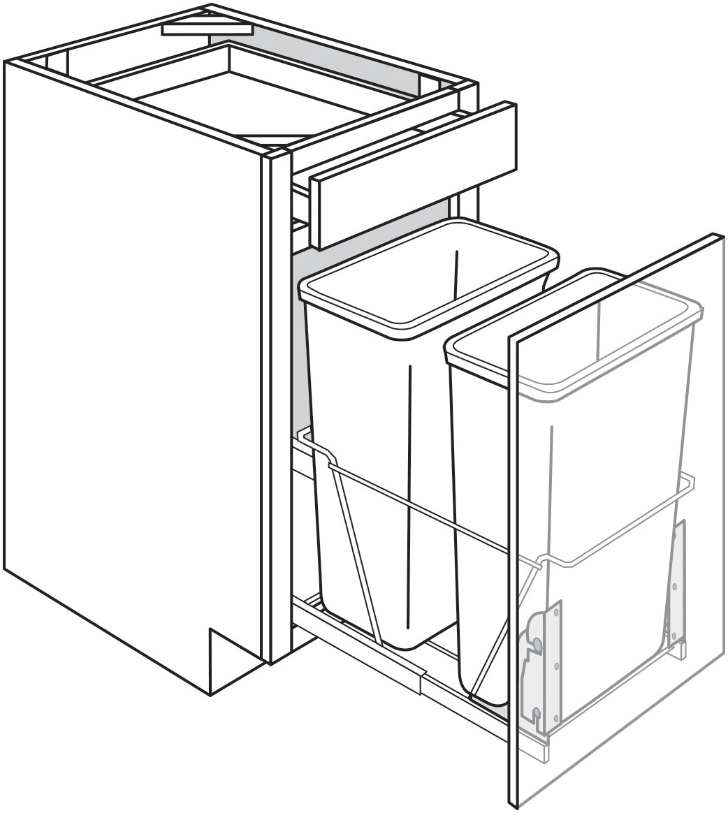 Base w\ Trash pullout & door mount kit 18 W X 34-1\2 H X 24 D - Upton Recessed by JSI