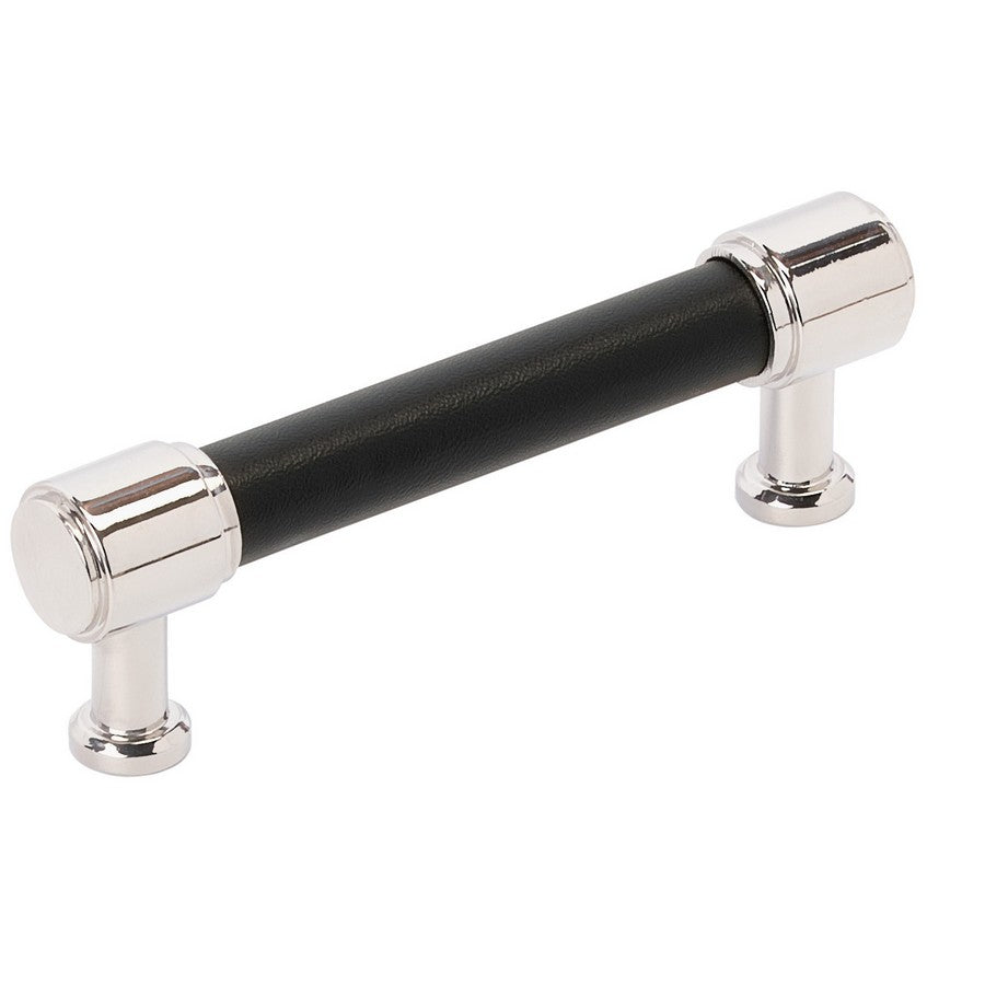 Amerock Fairlane Pull 3-3/4 in. Center-to-Center Black Leather/Polished Nickel