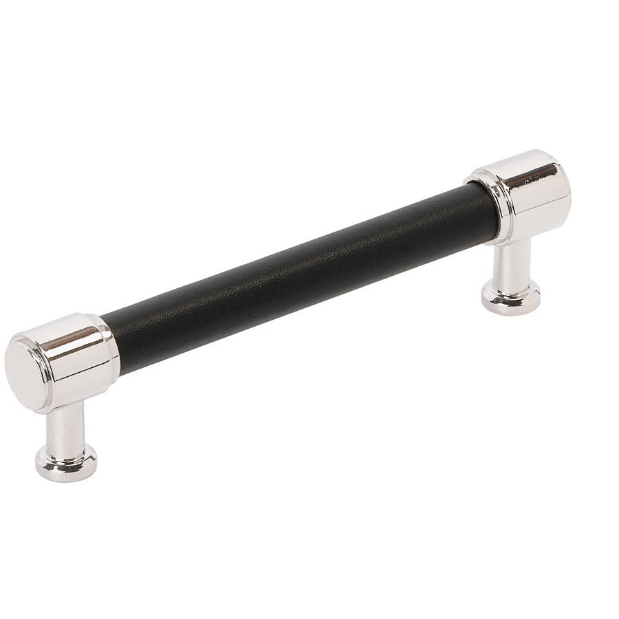 Amerock Fairlane Pull 5-1/16 in. Center-to-Center Black Leather/Polished Nickel