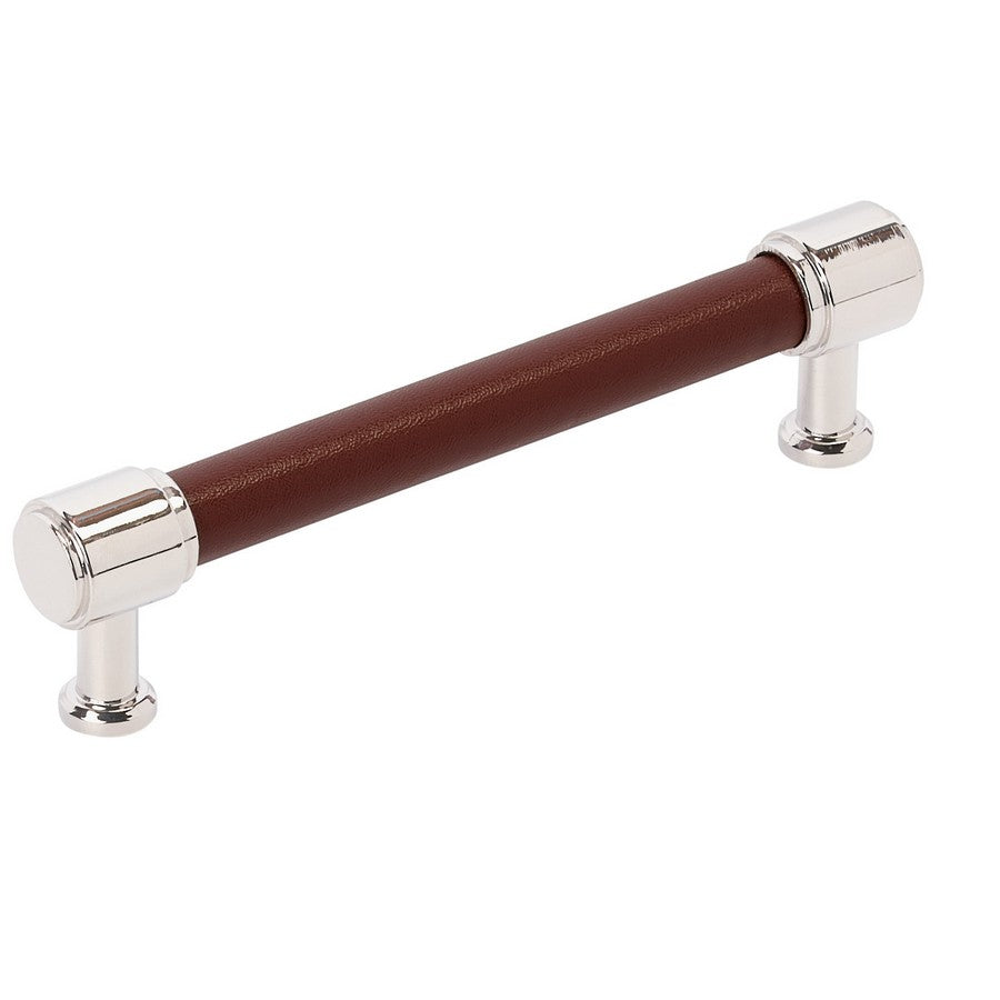 Amerock Fairlane Pull 5-1/16 in. Center-to-Center Brown Leather/Polished Nickel