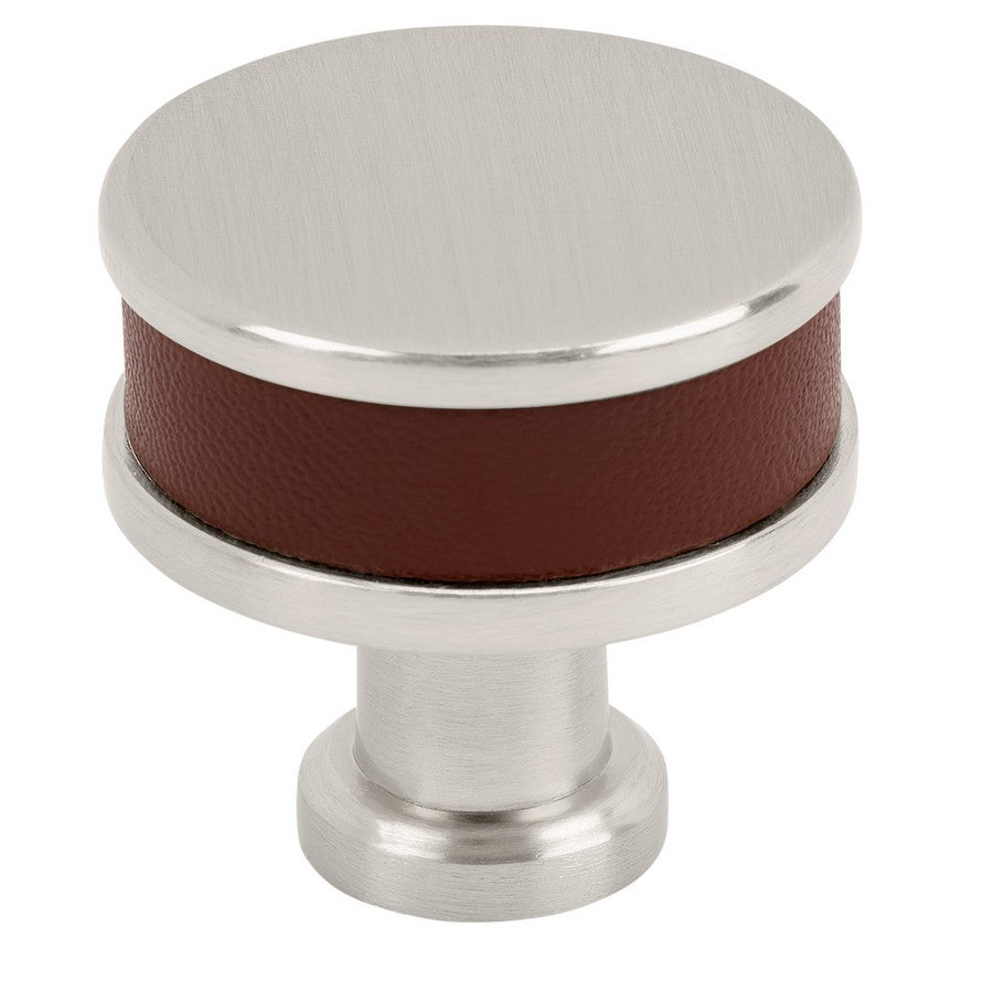 Amerock Fairlane Knob Brown Leather/Satin Nickel 1-1/4" Diameter