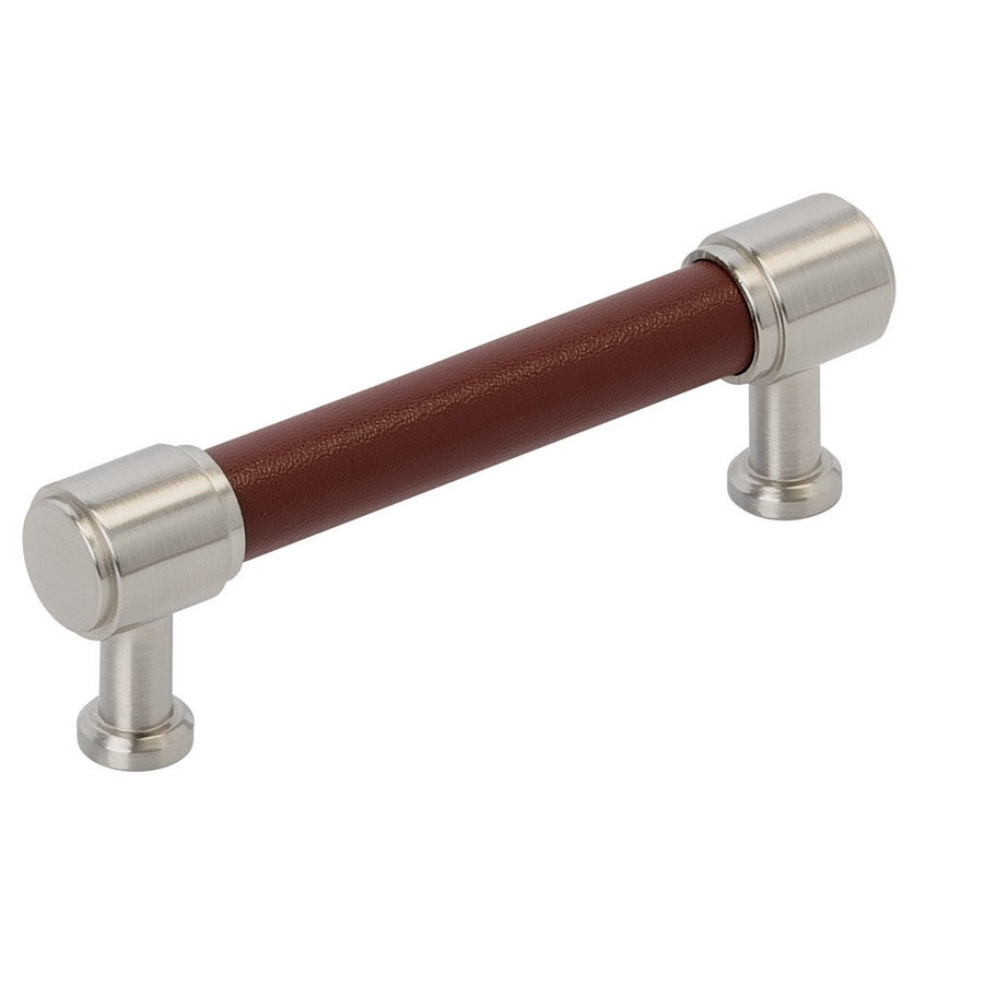 Amerock Fairlane Pull 3-3/4 in. Center-to-Center Brown Leather/Satin Nickel