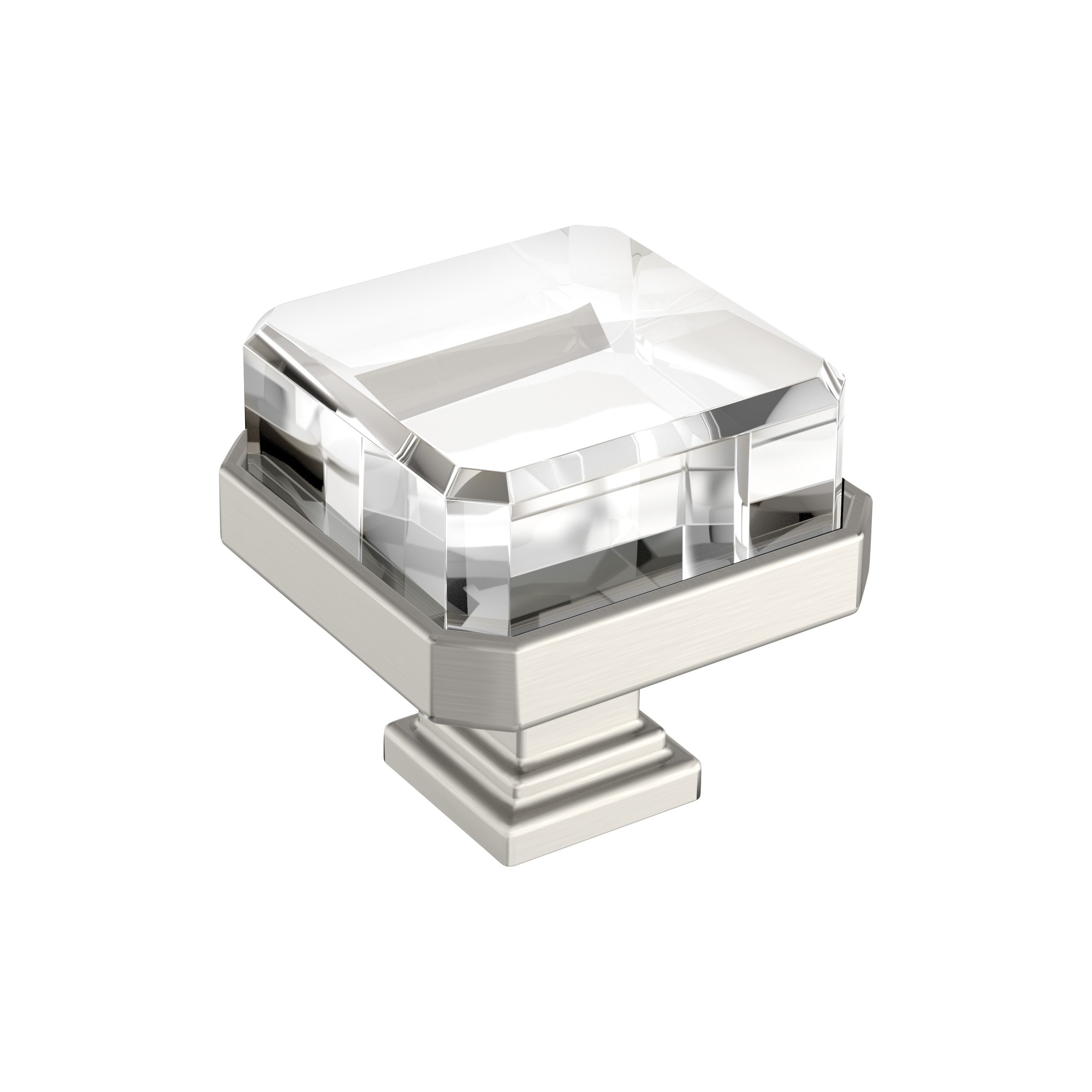 Amerock Glacio Premium Square Knob  Clear/Satin Nickel