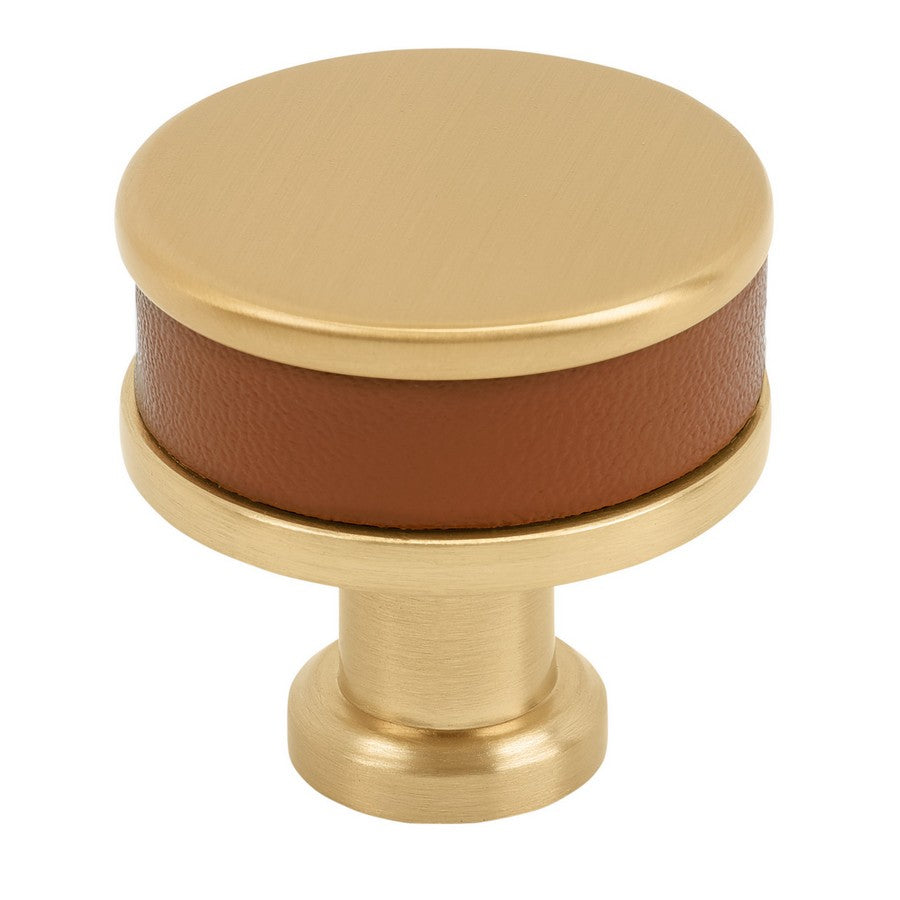 Amerock Fairlane Knob Cognac Leather/Champagne Bronze 1-1/4" Diameter