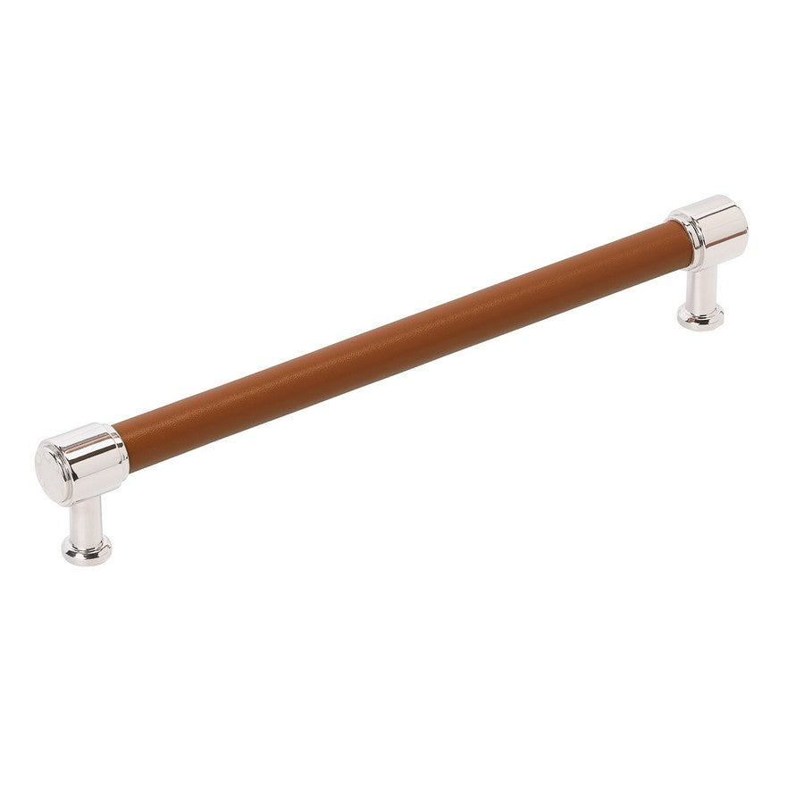 Amerock Fairlane Appliance Pull  Cognac Leather/Polished Nickel 12" Center to Center