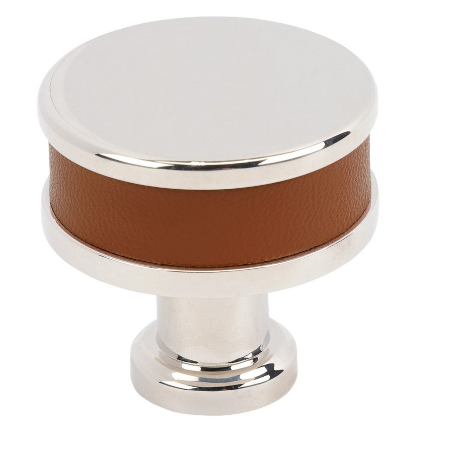 Amerock Fairlane Knob Cognac Leather/Polished Nickel 1-1/4" Diameter