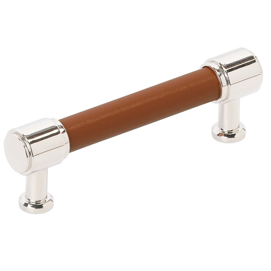 Amerock Fairlane Pull 3-3/4 in. Center-to-Center Cognac Leather/Polished Nickel