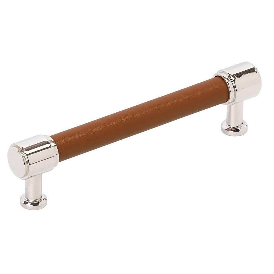 Amerock Fairlane Pull 5-1/16 in. Center-to-Center Cognac Leather/Polished Nickel