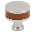 Amerock Fairlane Knob  Cognac Leather/Satin Nickel 1-1/4" Diameter