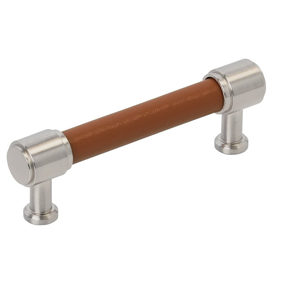 Amerock Fairlane Pull 3-3/4 in. Center-to-Center Cognac Leather/Satin Nickel