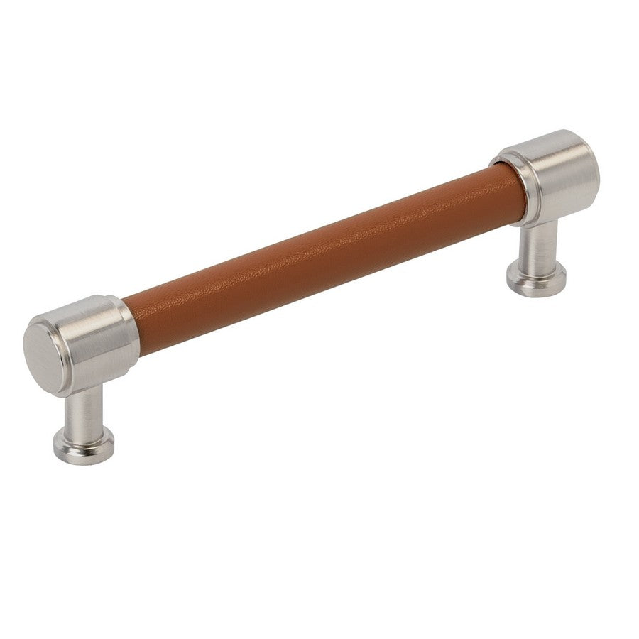 Amerock Fairlane Pull 5-1/16 in. Center-to-Center Cognac Leather/Satin Nickel
