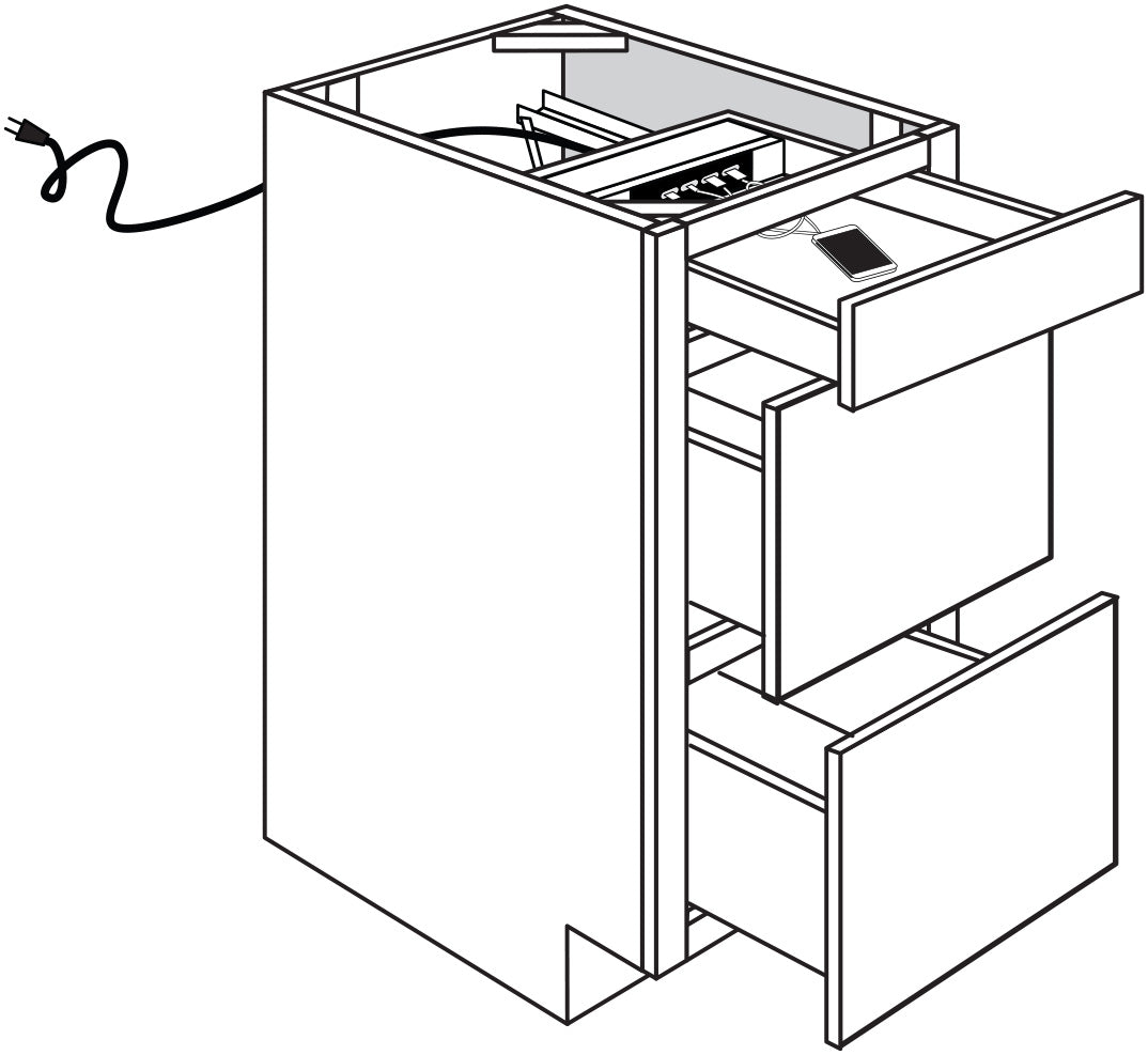 Base 3 Drawer w\ Charging Drawer 18 W X 34-1\2 H X 24 D - Dover by JSI