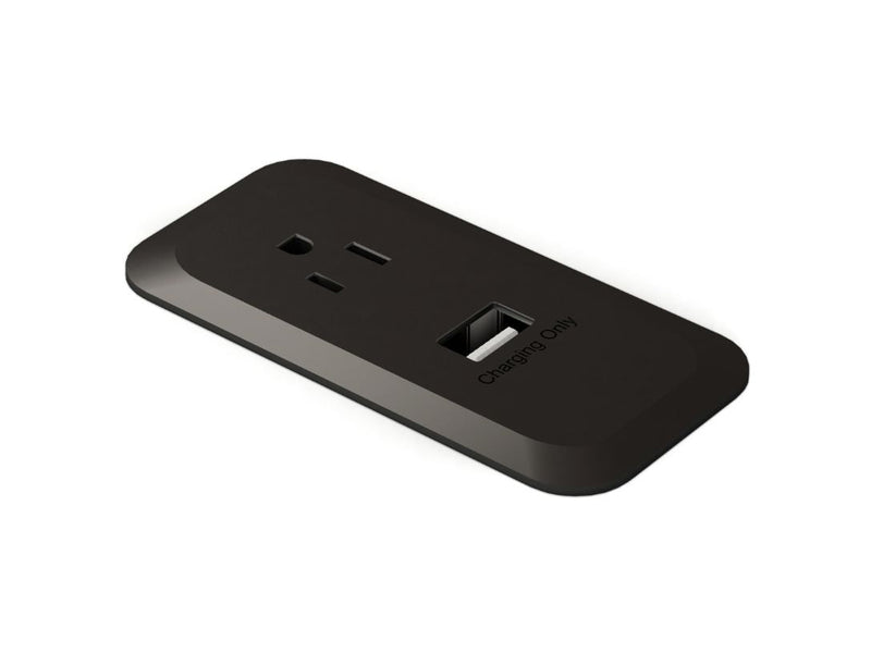 Harness Surface Mount With One Outlet and One USB Port, Black