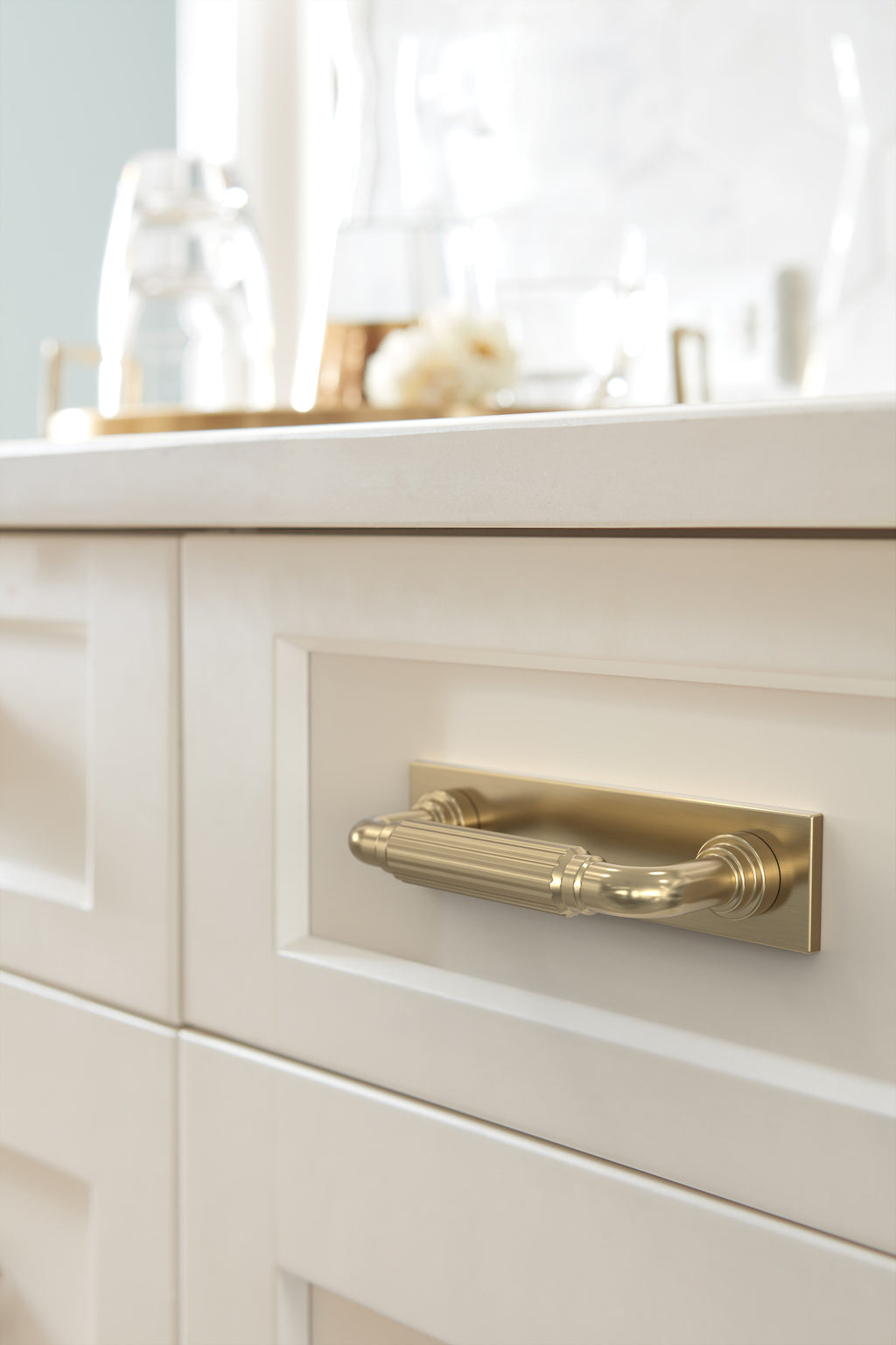 Amerock Ladera Backplate 3" Center To Center, Golden Champagne