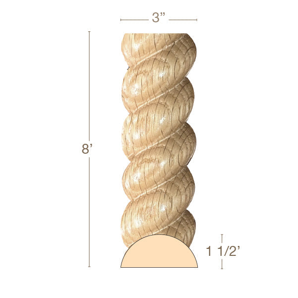 Medium Traditional Half Round Lineal, 1 1/2"w x 3/4"d x 8' length Resin