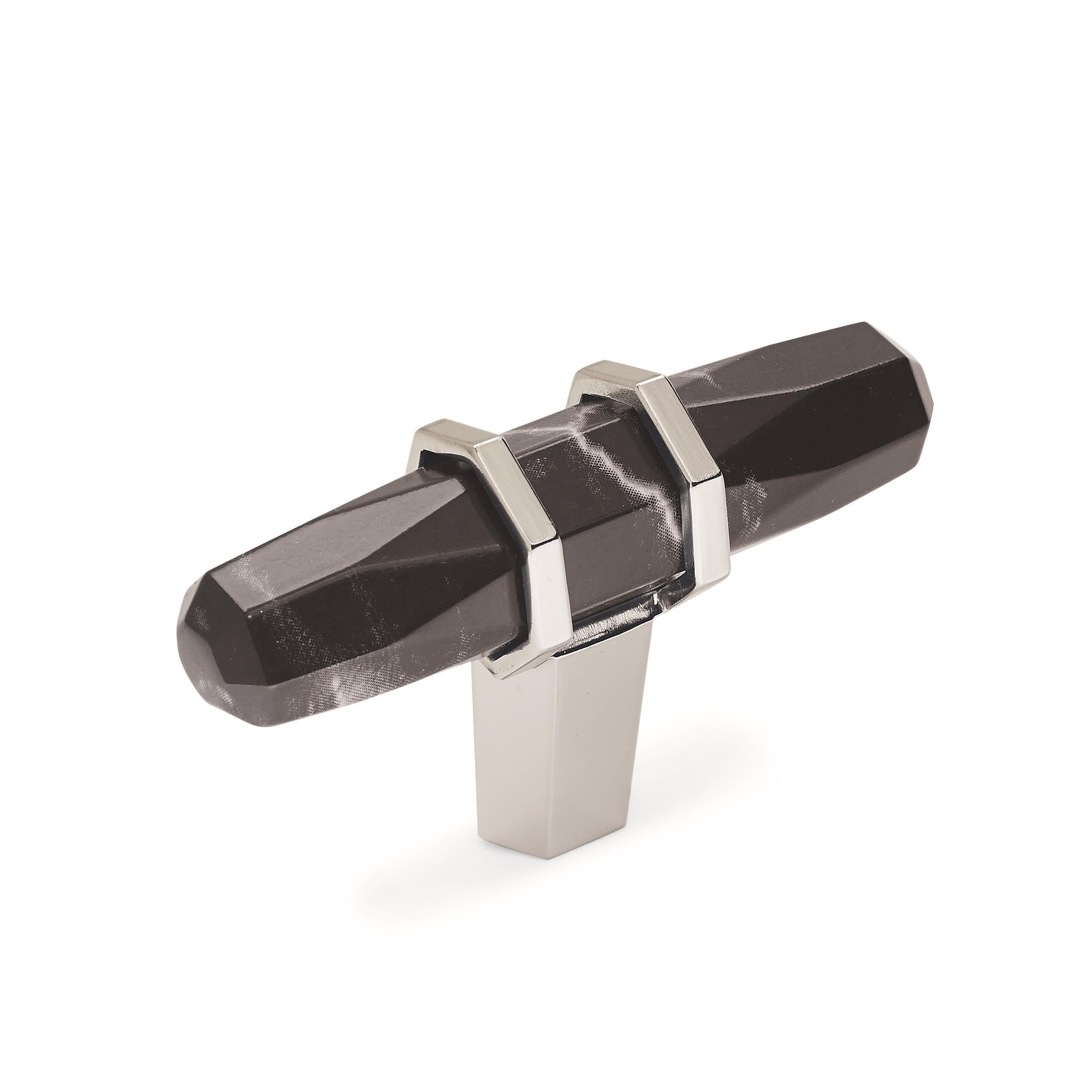 Amerock Carrione Knob  Marble Black/Polished Nickel 2-1/2" Diameter