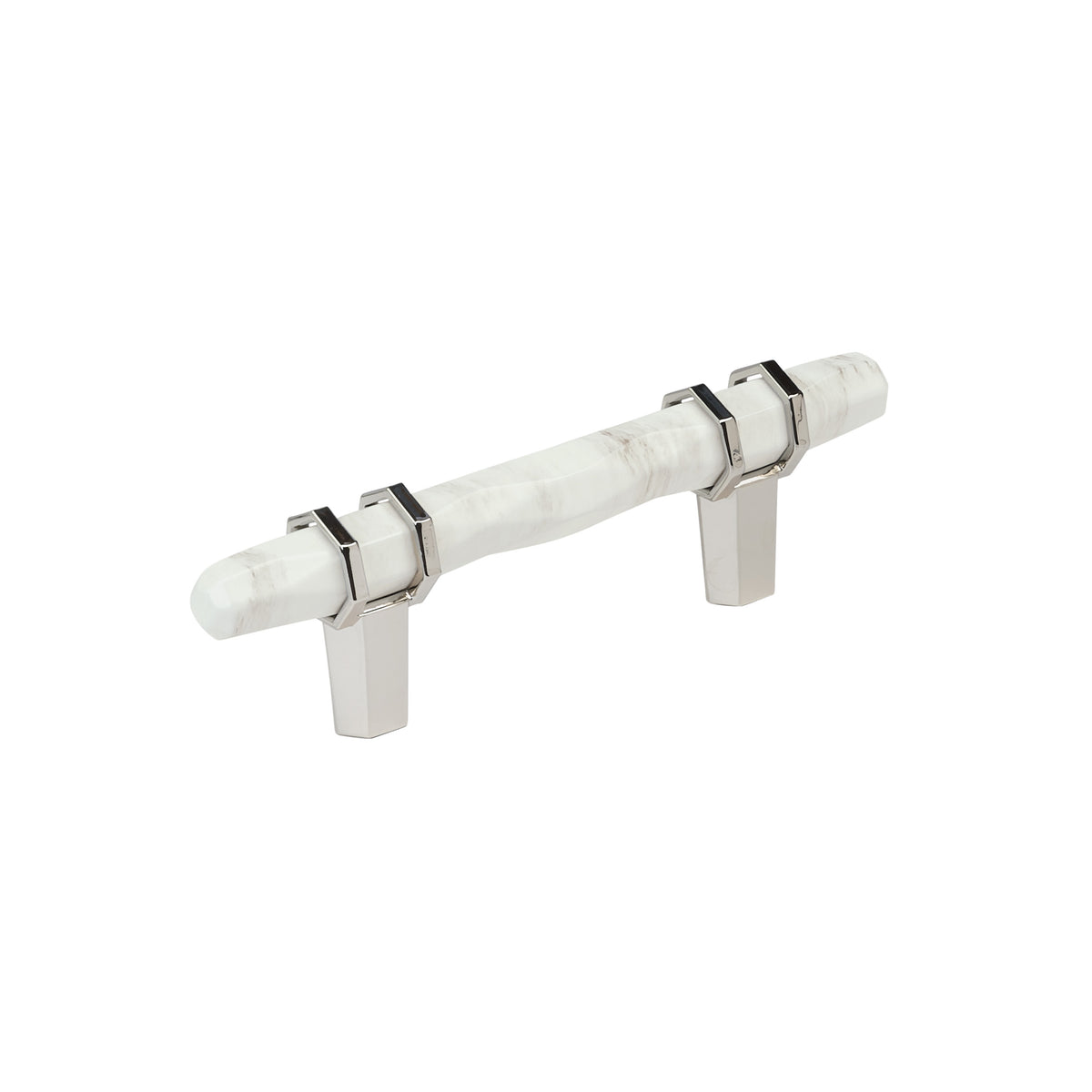 Amerock Carrione Pull 3 in. Center-to-Center Marble White/Polished Nickel