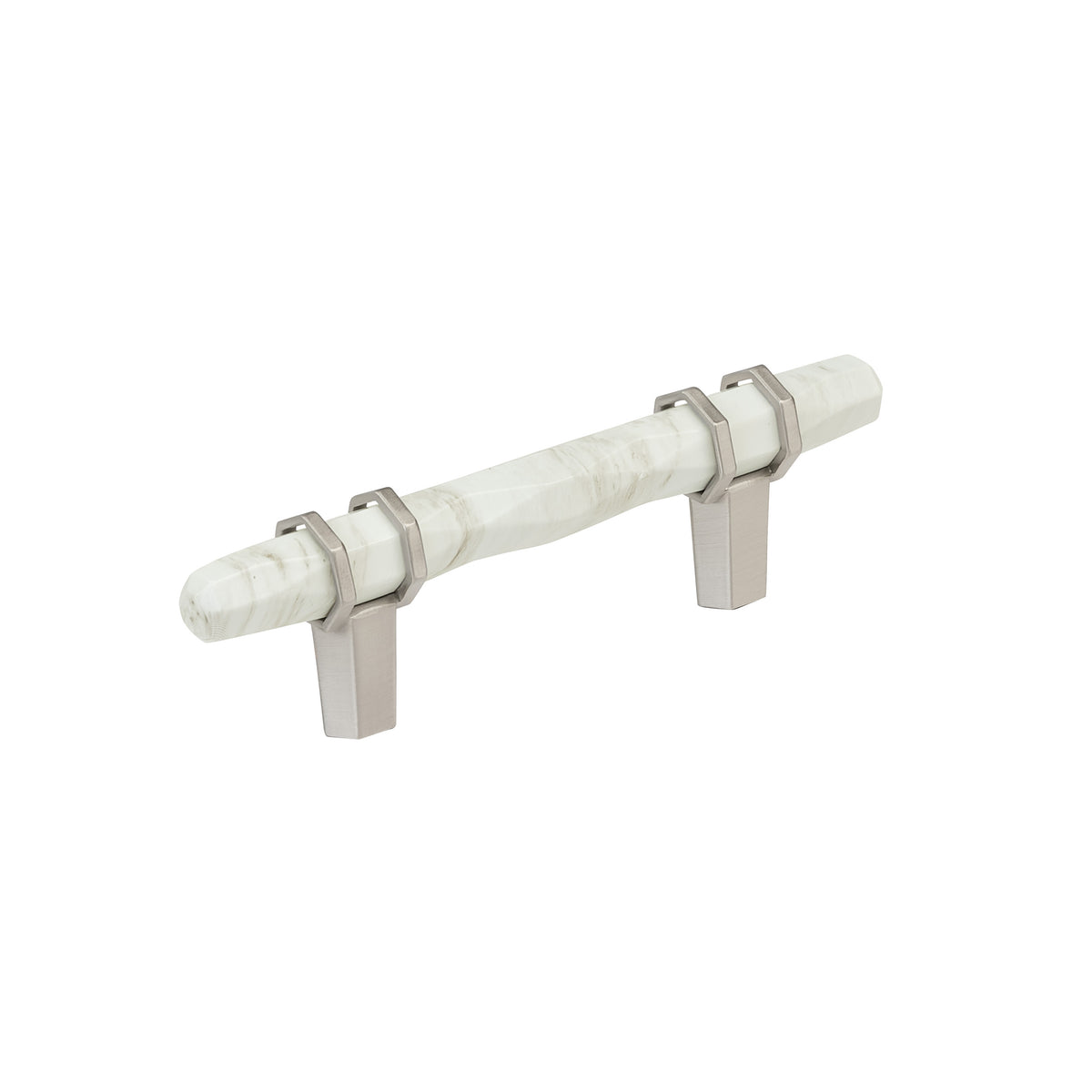 Amerock Carrione Pull 3 in. Center-to-Center Marble White/Satin Nickel