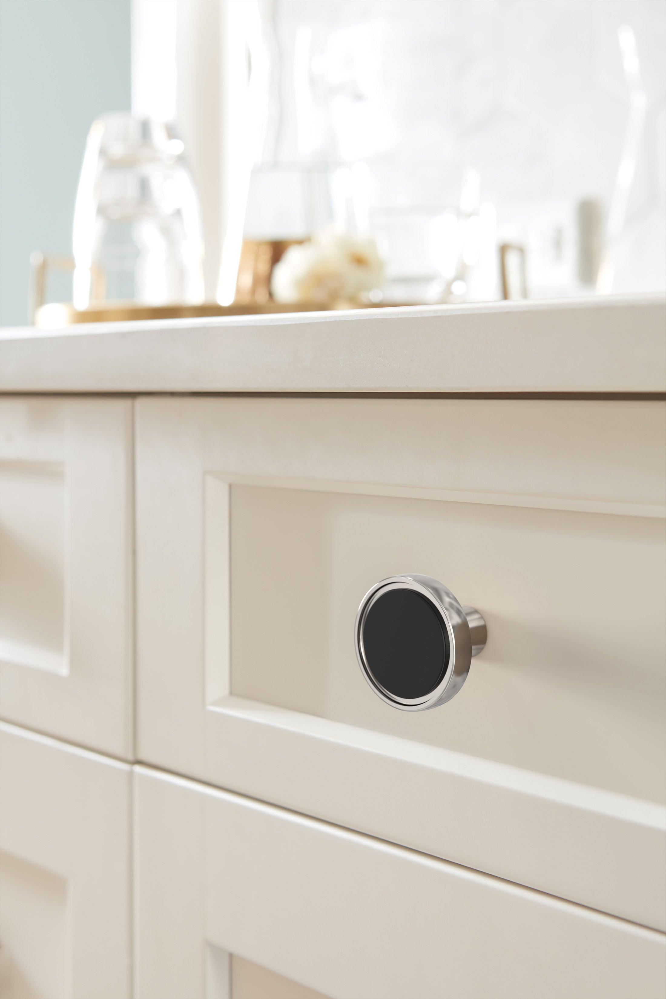 Amerock Mergence Knob 1-3/8" Diameter, Matte Black/Polished Nickel