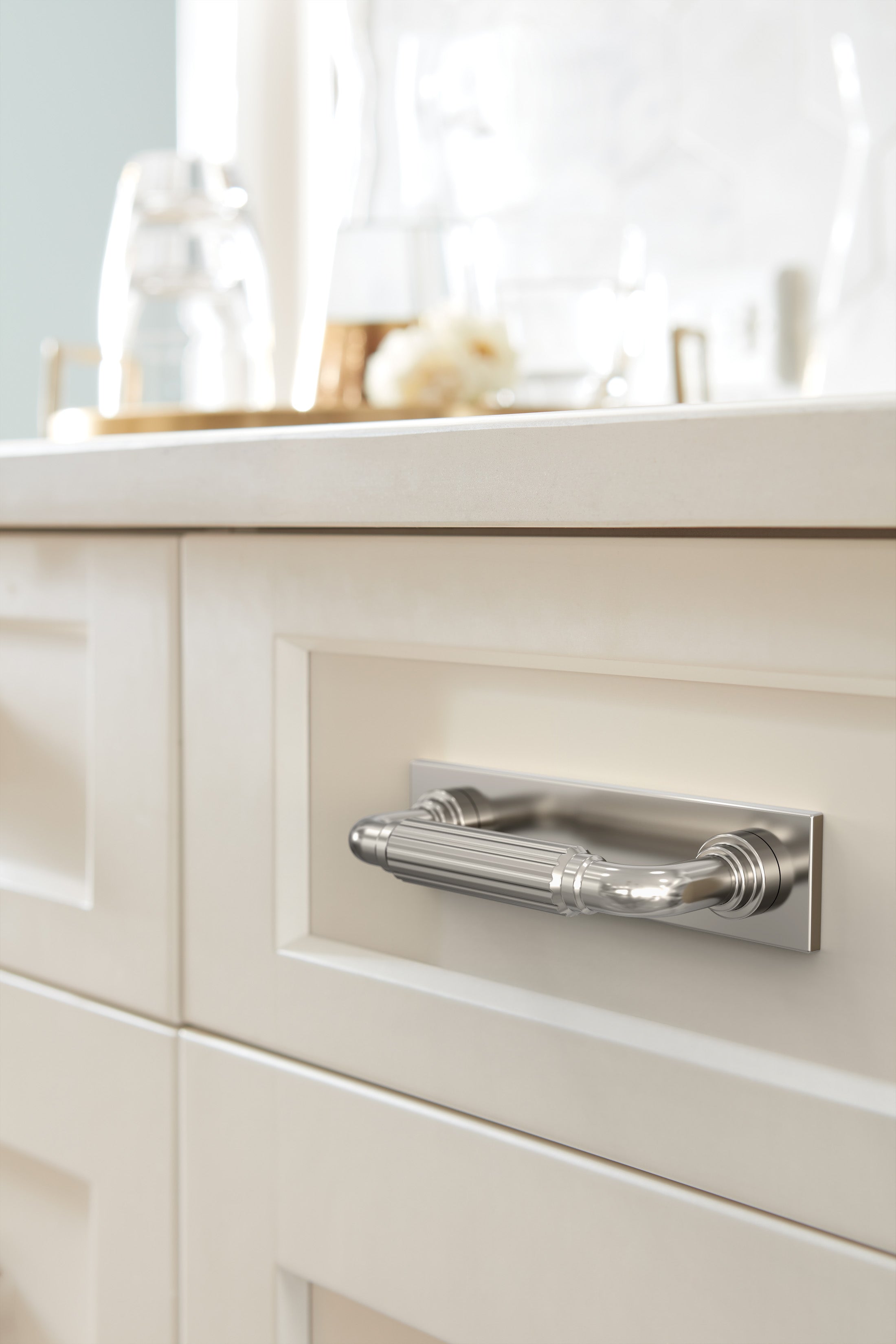 Amerock Ladera Backplate 3" Center To Center, Polished Nickel