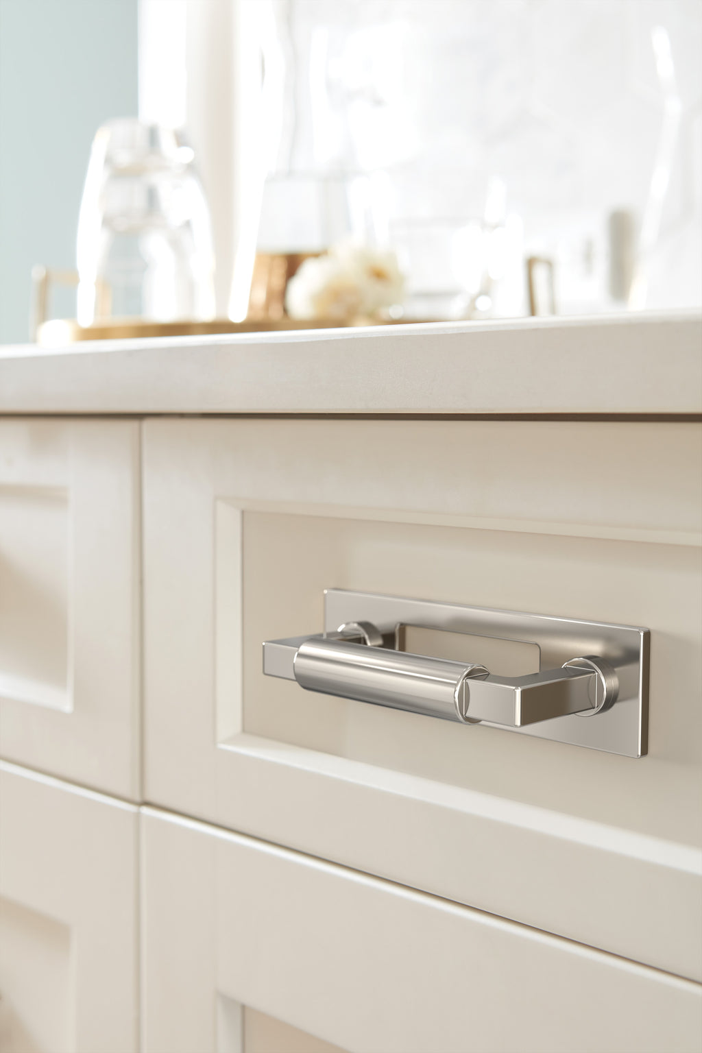 Amerock Medora Backplate 3" Center To Center, Polished Nickel