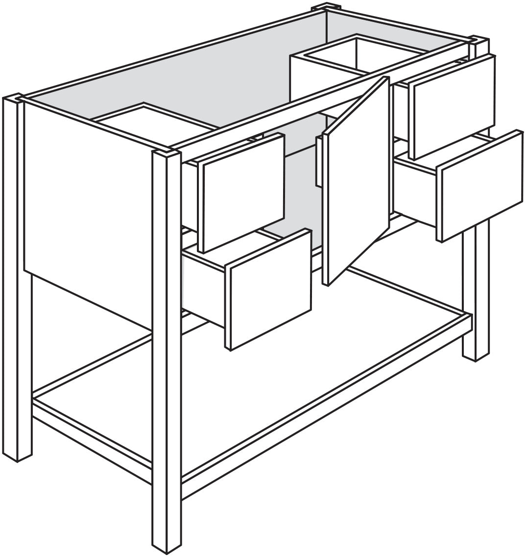 Open Shelve Vanity Sink Base Drawers Left & Right 48 W X 34-1\2 H X 21 D - Trenton Recessed by JSI