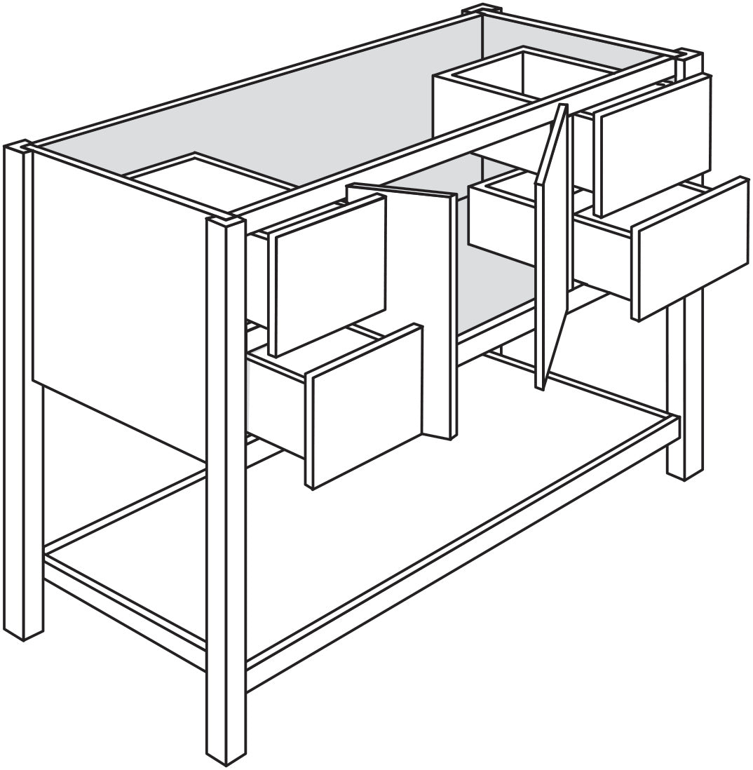 Open Shelve Vanity Sink Base Drawers Left & Right 54 W X 34-1\2 H X 21 D - Trenton Recessed by JSI