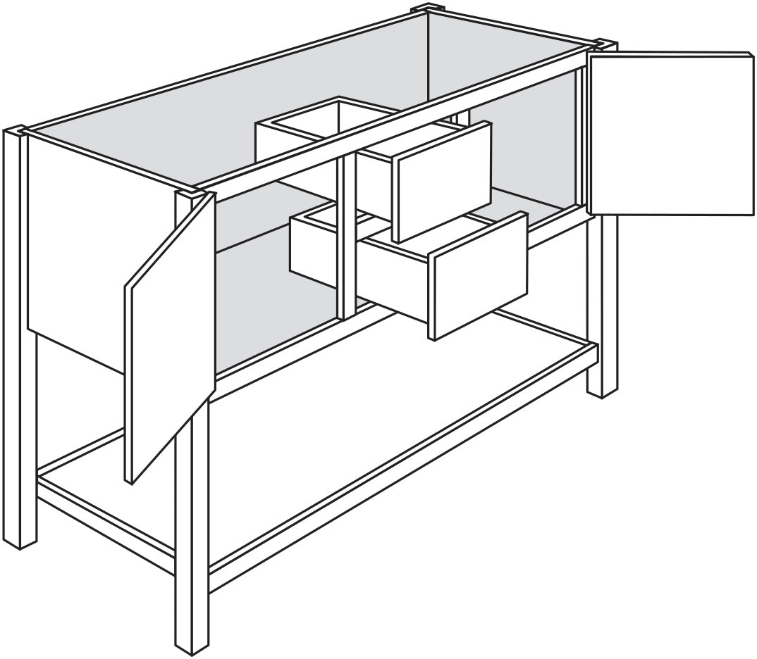 Open Shelve Vanity Sink Base Drawers Left & Right 60 W X 34-1\2 H X 21 D - Trenton Recessed by JSI