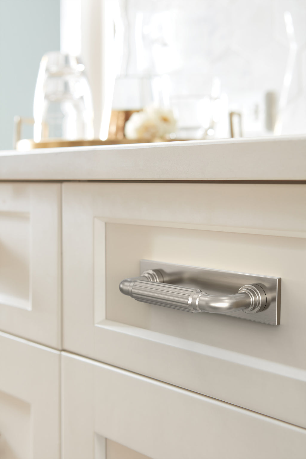Amerock Ladera Backplate 3" Center To Center, Satin Nickel