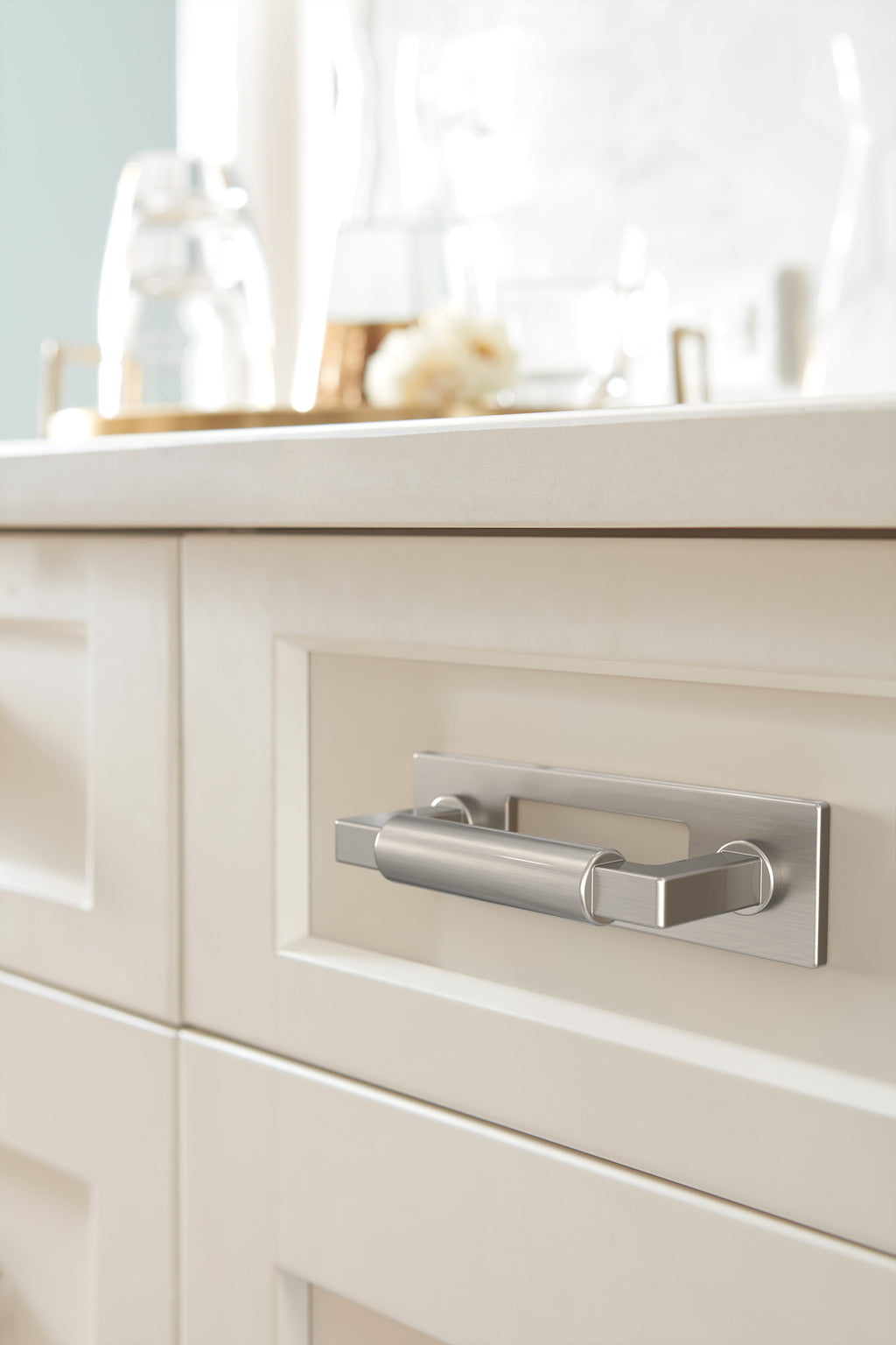 Amerock Medora Backplate 3" Center To Center, Satin Nickel
