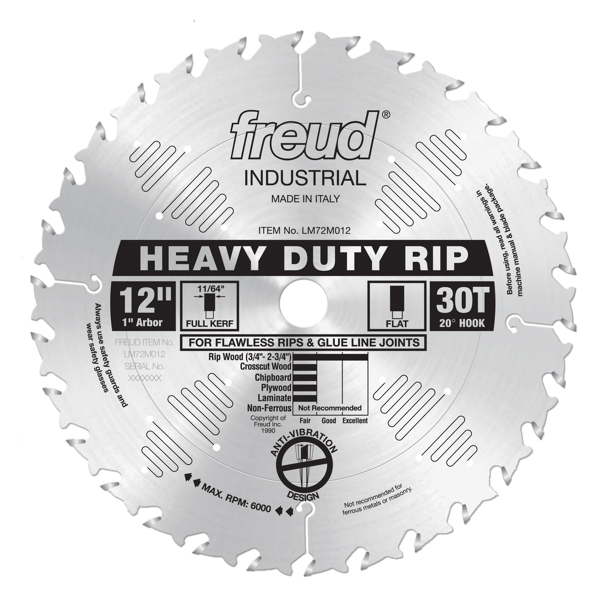 Freud Heavy Duty Rip Blade 12 in. Diameter Silver