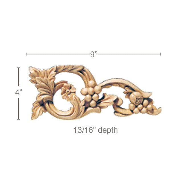 Nouveau Moulding Insert, 2 1/4"w x 1/2"d x 8' length Maple