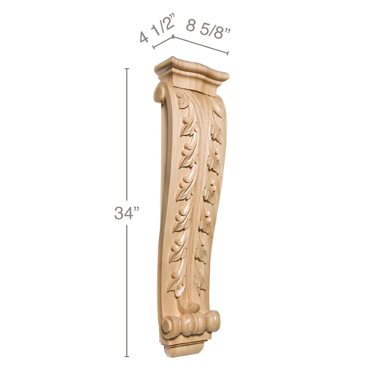 Acanthus Grapevine Corbel, 3 1/2''w x 13''h x 8''d Maple