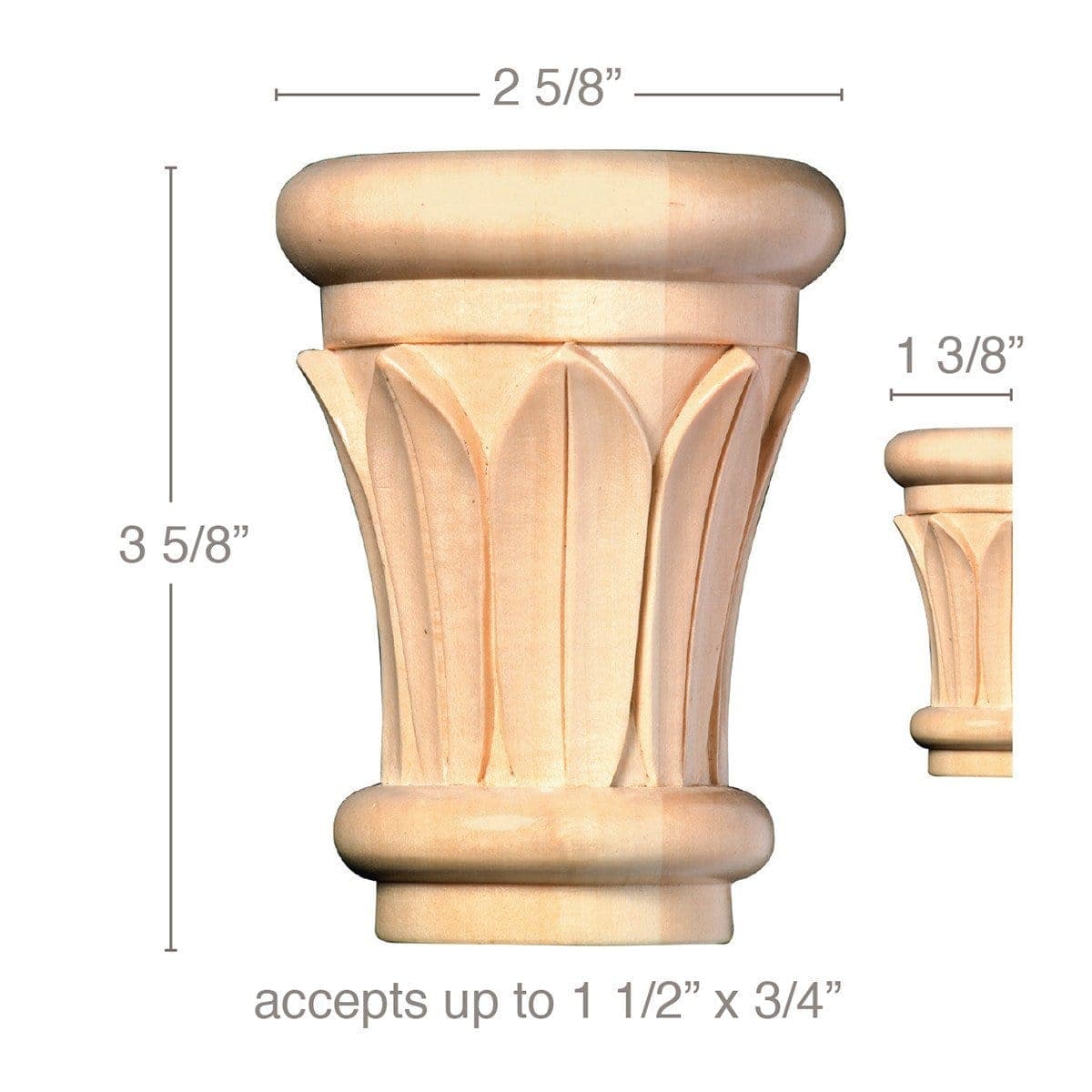 Medium Traditional Column Half, 6" sq. x 35 1/2"h, 1 Pair Maple