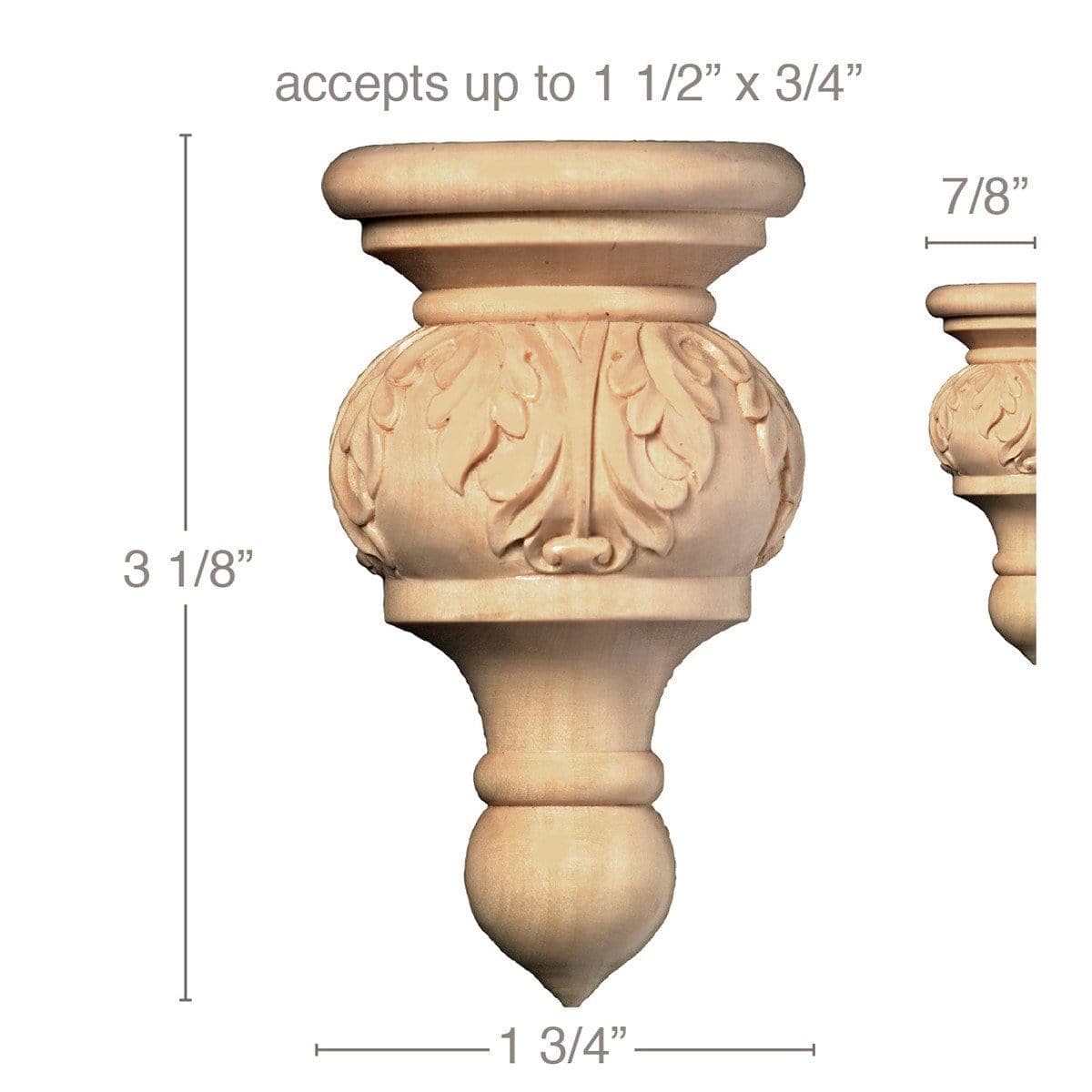 Medium Scrolled Acanthus Pediment, 84''w x 6 7/8''h x 1 5/8''d Maple