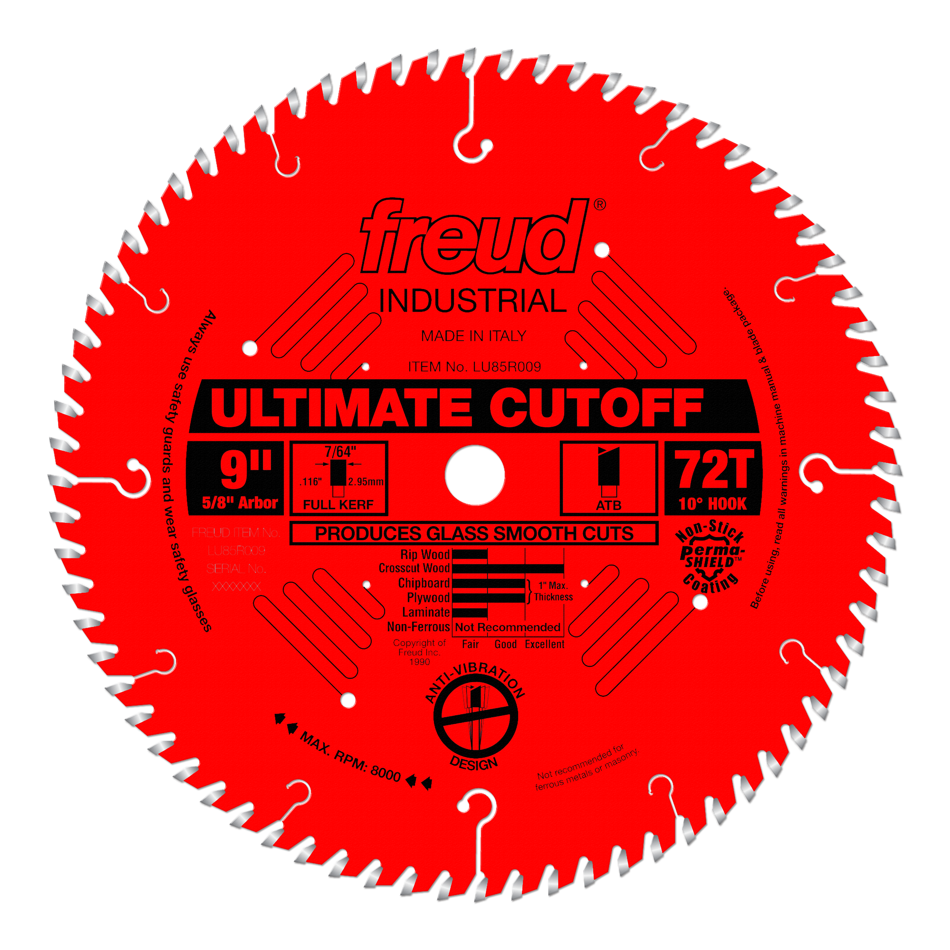 Freud Cut-Off Carbide Blade 9" Diameter Red