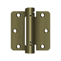 Deltana 3-1/2" x 3-1/2" Spring Hinge Round Corners Antique Brass 1/4" Radius