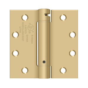 Deltana 4-1/2" x 4-1/2" Spring Hinge Square Corners UL Listed, Brushed Brass